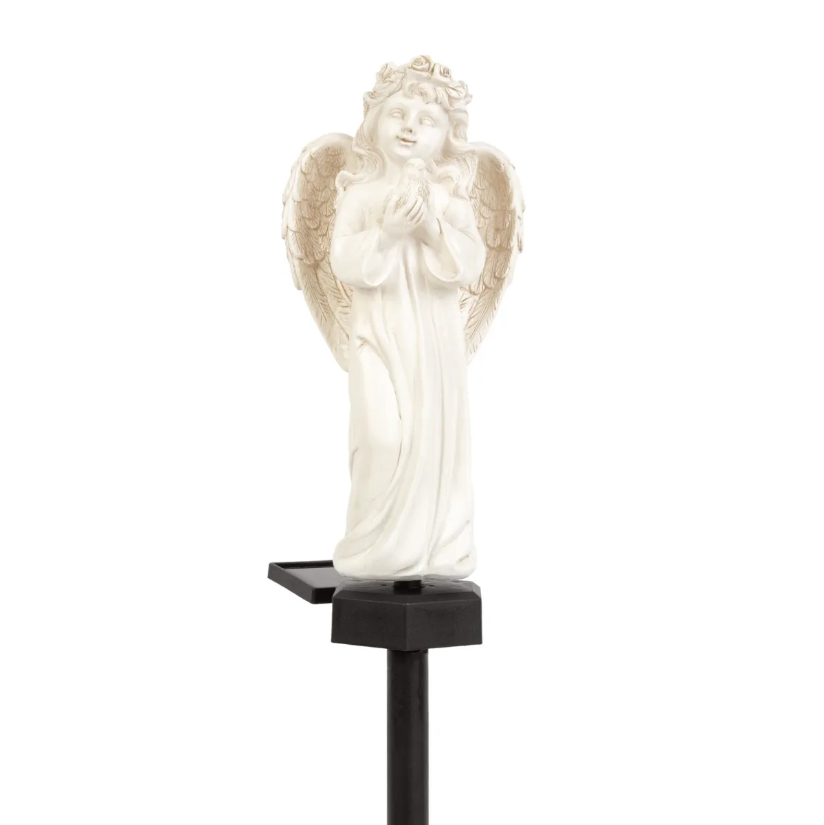 Decor solar inger cu pasare LED alb cald, 48 cm, rasina, lumina gradina exterior - imagine 2