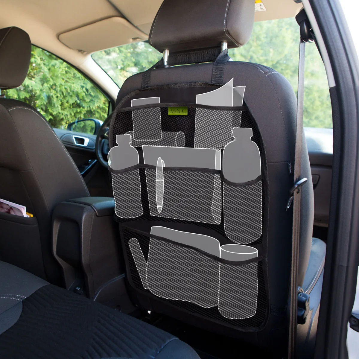 Organizator auto spatar scaun, 6 buzunare, prindere reglabila, depozitare masina, negru
