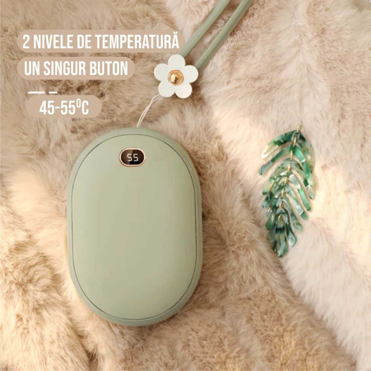 Incalzitor de maini Macvi® 2 in 1, Powerbank 10000mAh, USB, 2 trepte incalzire 45°/55°, compact si portabil, verde - imagine 4