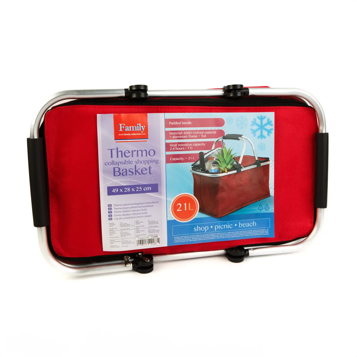 Cos termo pliant, 21L, 49x28x25 cm, rosu, pentru cumparaturi si transport alimente reci - imagine 2
