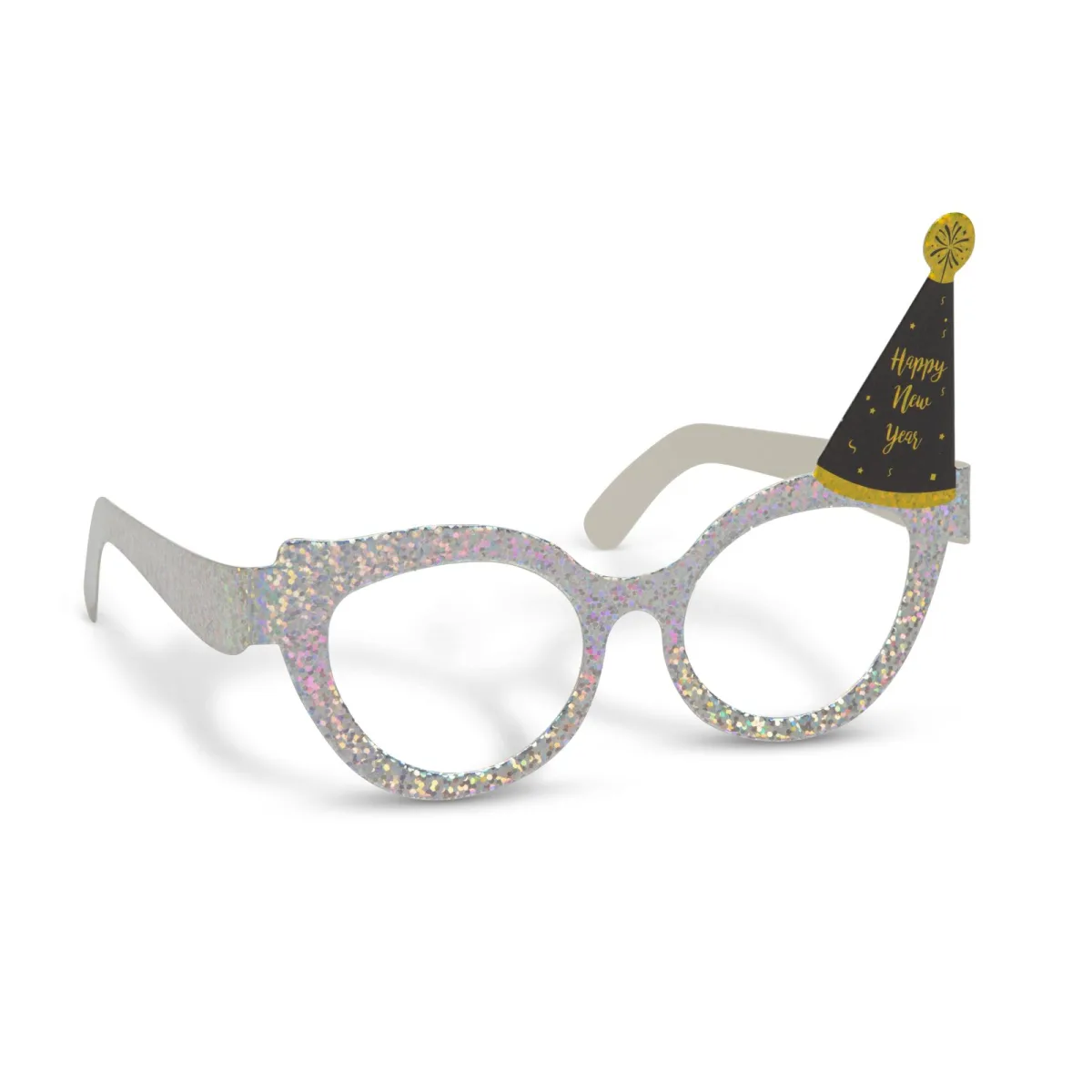 Ochelari petrecere Anul Nou Happy New Year argintii 15 x 10 x 13 cm, set 4 buc