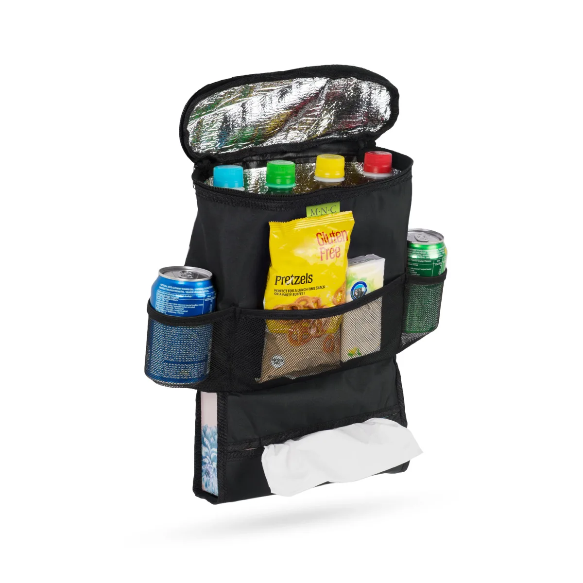 Organizator auto scaun cu buzunar termo, 5 compartimente, prindere tetiera, negru - imagine 2