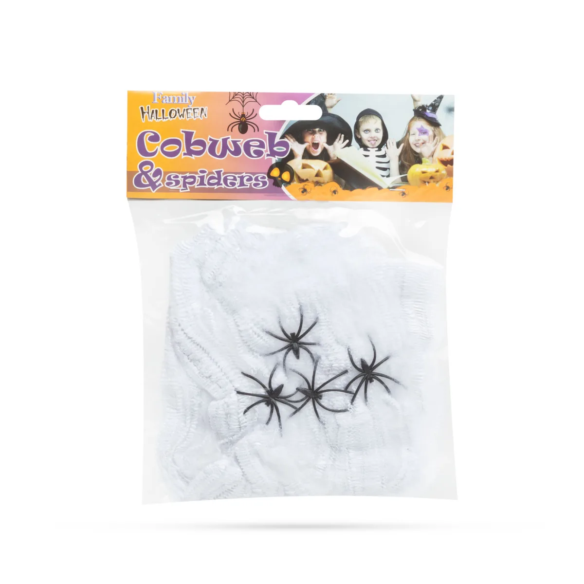 Panza paianjen cu paianjen, alb, 4-5 m², material vata sintetica, 4 paianjeni, Halloween - imagine 3