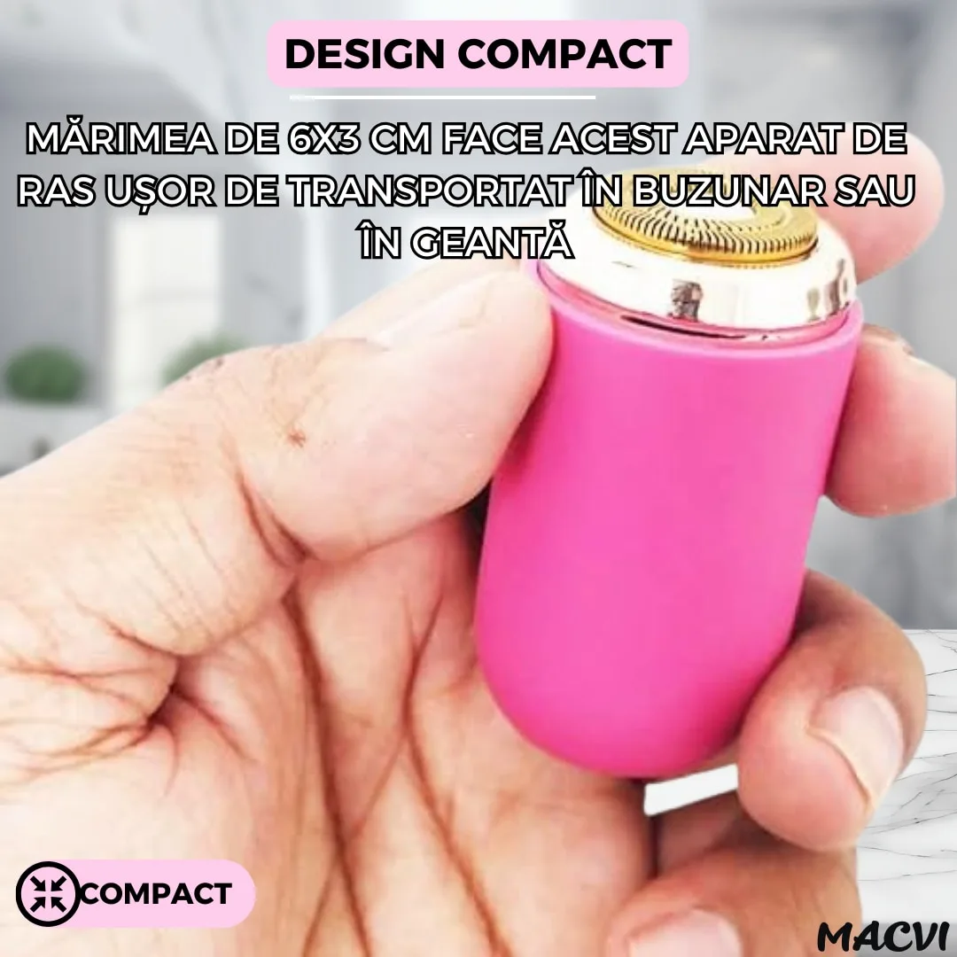 Mini aparat de ras portabil Macvi®, Depilare rapida si eficienta, incarcare USB, autonomie 60 minute, Roz - imagine 3