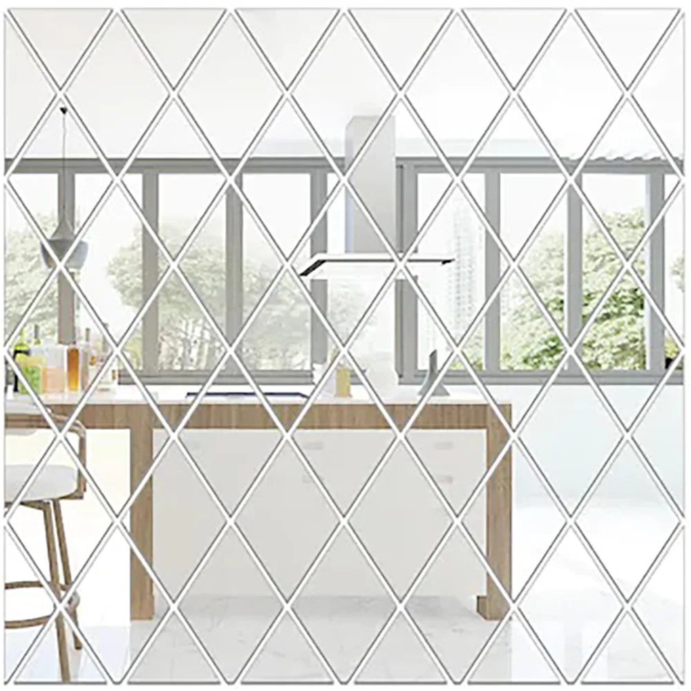 Set 32 Oglinzi Acrilice Macvi® autoadezive din PVC pentru decor perete argintiu 50 x 100 cm Premium