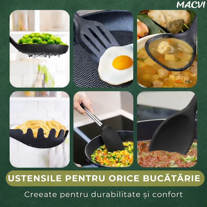 Set 20 Piese Utensile de Bucatarie si Cutite cu Suport Macvi®, Taietor, Ustensile de Silicona, Cutite, Tablita de Taiat si Accesorii pentru Gati - imagine 5