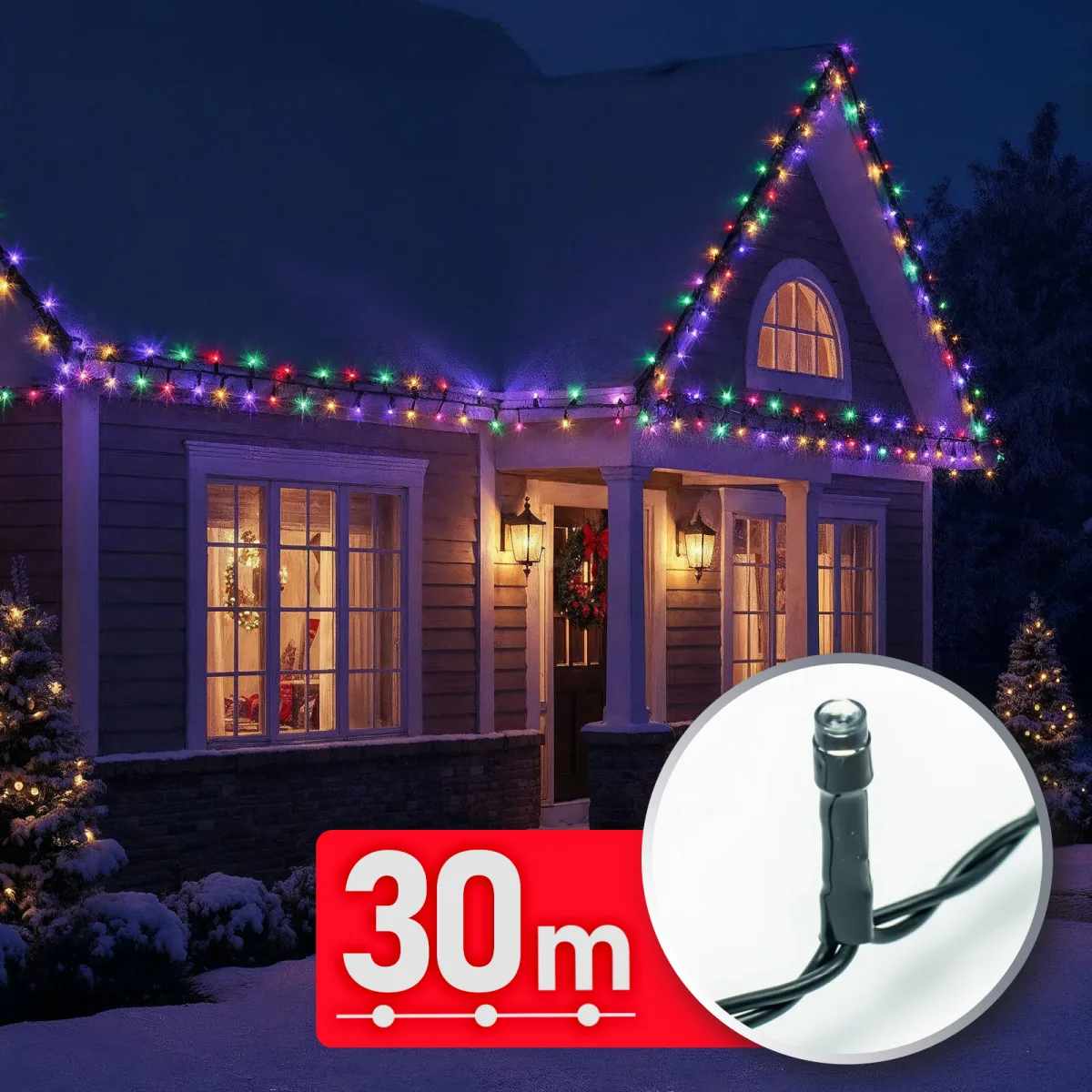 Ghirlanda luminoasa, 30 m,  multicolor, 600 LED,  220–240 V, 6 W – cablu verde