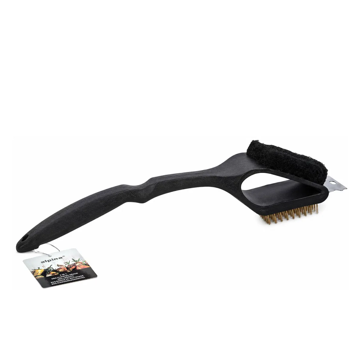 Perie 3 in 1 pentru curatarea gratarului BBQ, racleta perie si burete, 37,5 x 7,3 x 9 cm