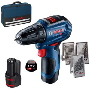 Masina de gaurit si insurubat brushless Bosch GSR 12V-30, cu 2 acumulatori Li-Ion, 2Ah, 30Nm + Accesorii