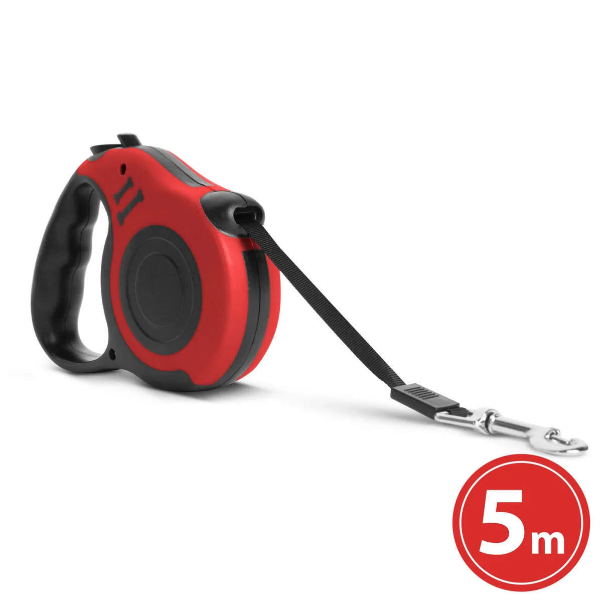 Lesa retractabila automata 5 m pentru caini, sistem frana, maner antiderapant, rosu