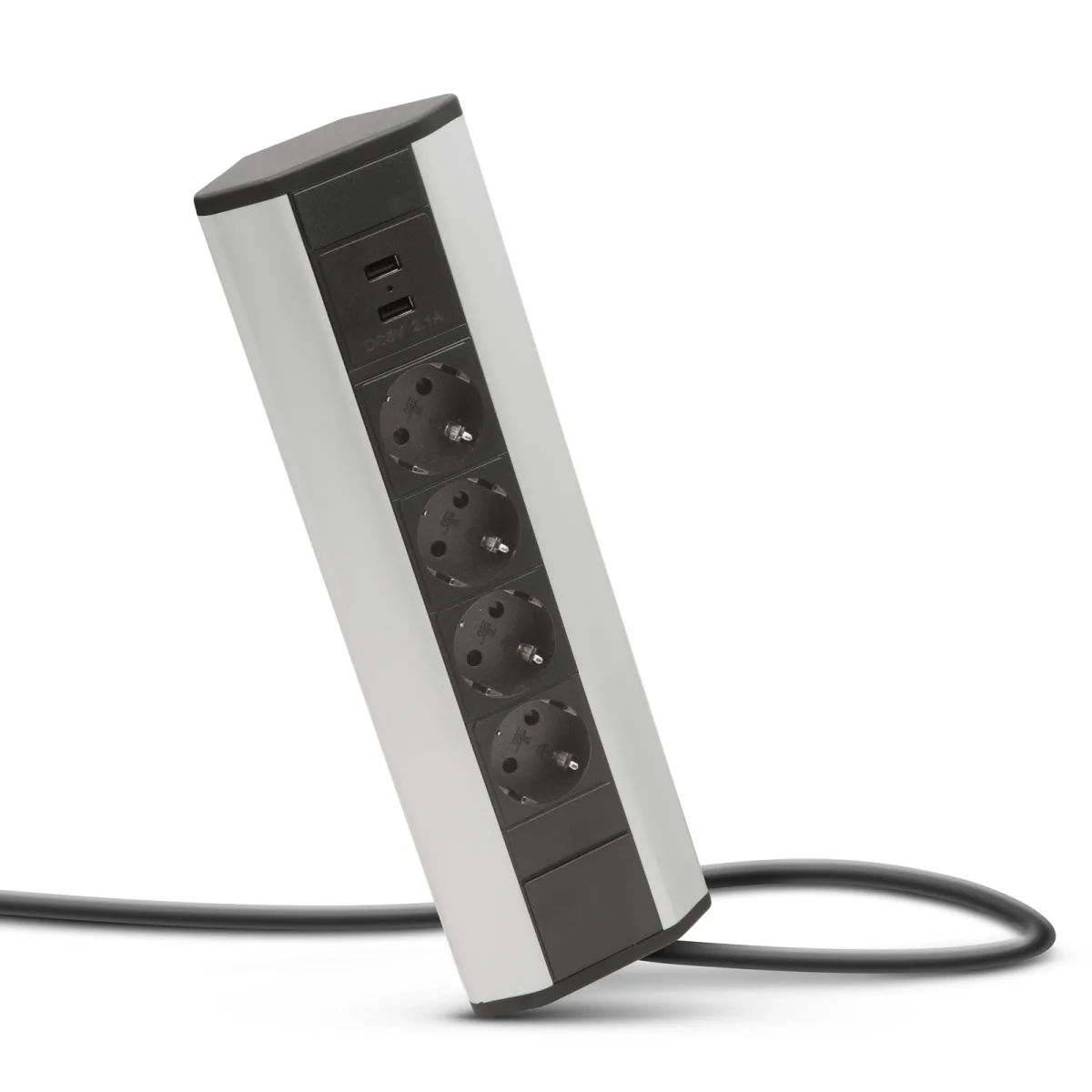 Distribuitor colt 16A 250V, cu USB 2.1A, cablu 1.5m, aluminiu, protectie copii - imagine 2