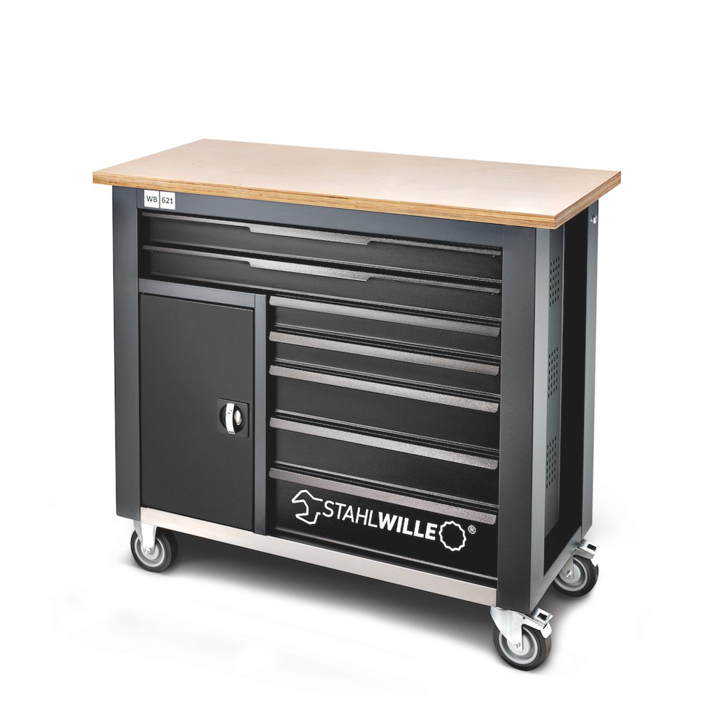 stahlwille 85010621, banc de lucru mobil wb 621, 7 sertare cu glisare completa, compartiment lateral, blat din lemn, inchidere centralizata, doar bancul 2 Stahlwille 85010621, Banc de lucru mobil WB 621, 7 sertare cu glisare completa, compartiment lateral, blat din lemn, inchidere centralizata, doar bancul - imagine 2