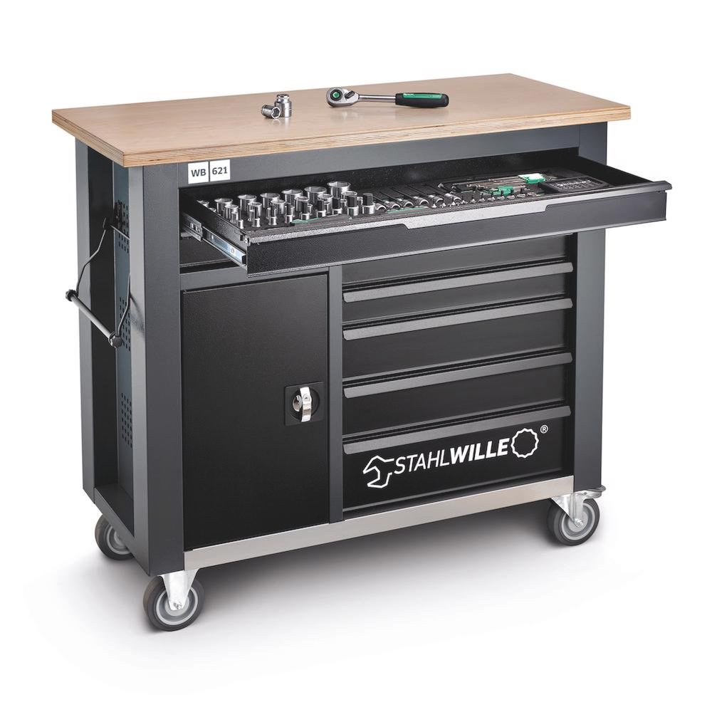 stahlwille 85010621, banc de lucru mobil wb 621, 7 sertare cu glisare completa, compartiment lateral, blat din lemn, inchidere centralizata, doar bancul 6 Stahlwille 85010621, Banc de lucru mobil WB 621, 7 sertare cu glisare completa, compartiment lateral, blat din lemn, inchidere centralizata, doar bancul - imagine 6