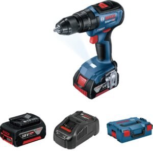 Masina de gaurit cu percutie brushless Bosch GSB 18V-50 cu 2 acumulatori Li-Ion, 5Ah, 50Nm + L-Boxx