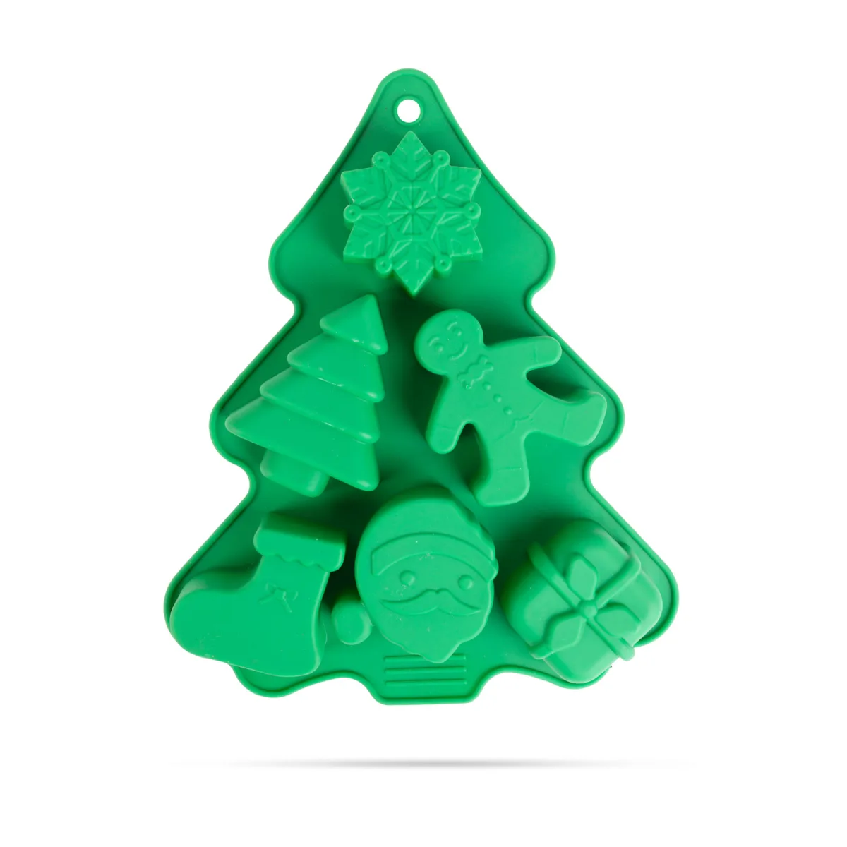 Forma copt silicon Craciun, 22 x 18.5 cm, 6 forme, rezistenta -40 +230C, pentru prajituri, verde
