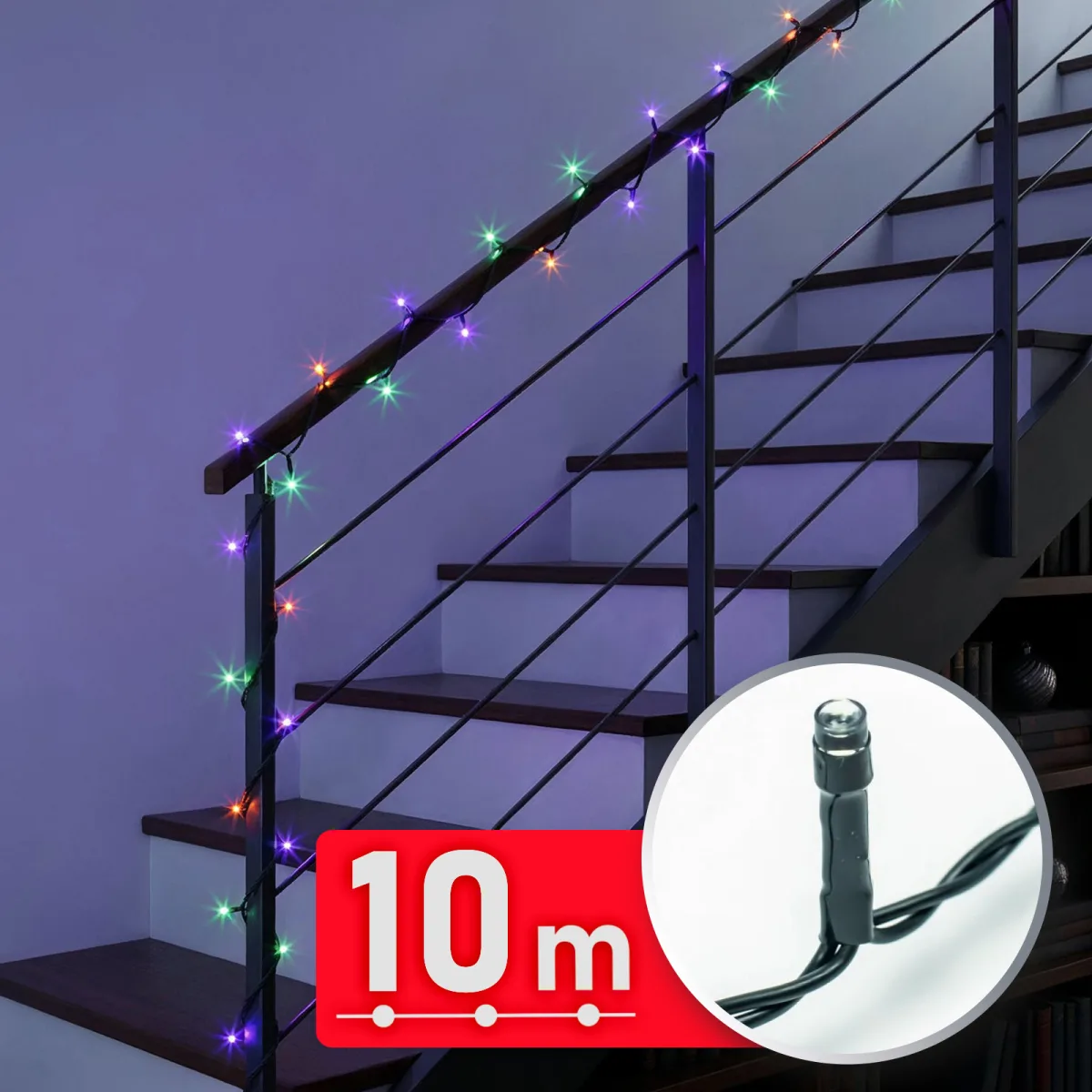 Ghirlanda luminoasa,10 m, multicolor, 200 LED,  220–240 V,  6 W,  cablu verde