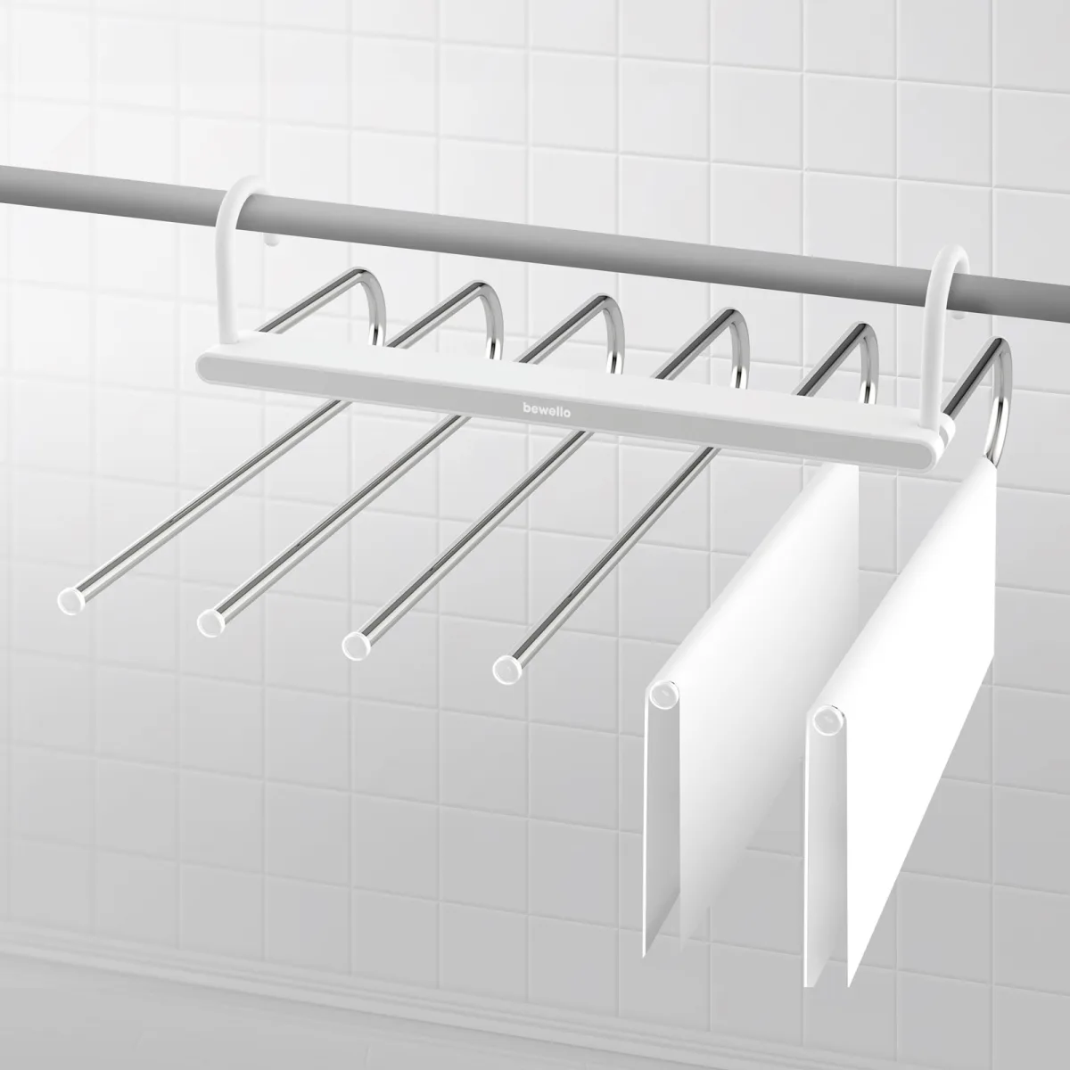Umeras pantaloni metalic cu 6 nivele, suport prosoape, economisire spatiu, 31x28x7.5 cm, gri alb