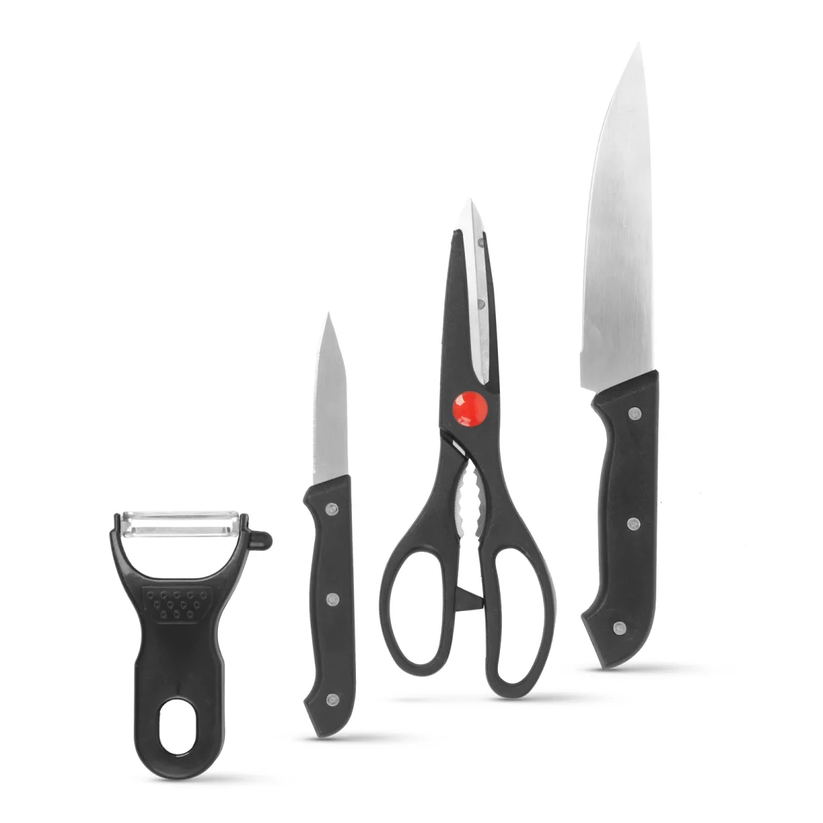 Set cutite bucatarie, foarfece, decojitor, inox, maner antialunecare, multifunctional