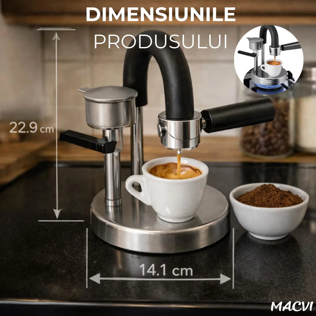 Espressor manual Kamira MACVI®, din inox 100%, presiune 4-5 bari, portabil, fara curent, filtru de inox pentru 1 ceasca cafea, compatibil aragaz si resou - imagine 3
