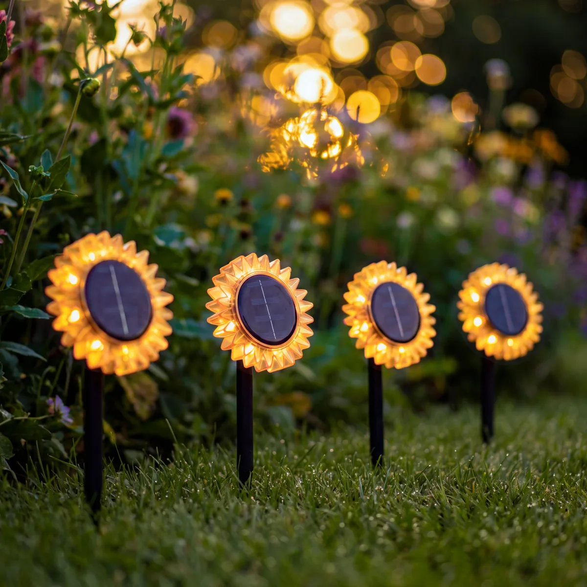 Lampa Solara de Gradina Floarea-Soarelui, LED Alb Cald, 35 cm, Galbena