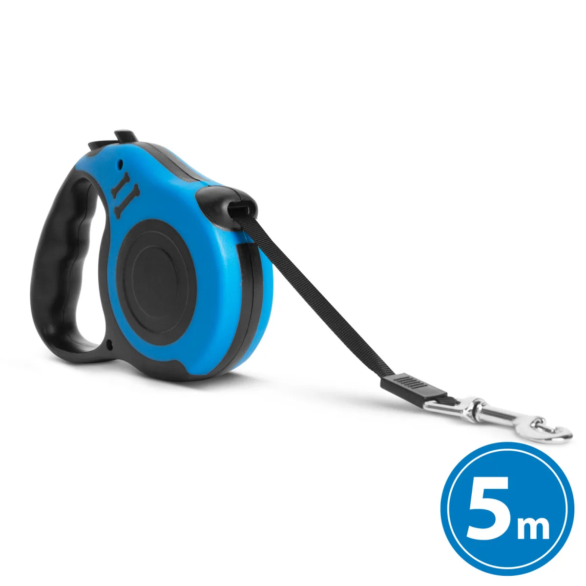 Lesa retractabila automata 5 m pentru caini, sistem frana, maner antiderapant, Albastru