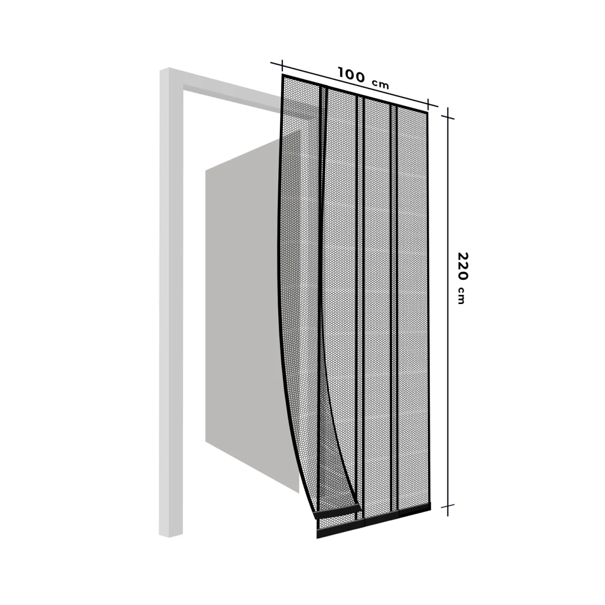 Cortina tantari usa, 100x220 cm, 4 benzi, plasa insecte, autoadeziva, lavabila, negru - imagine 3