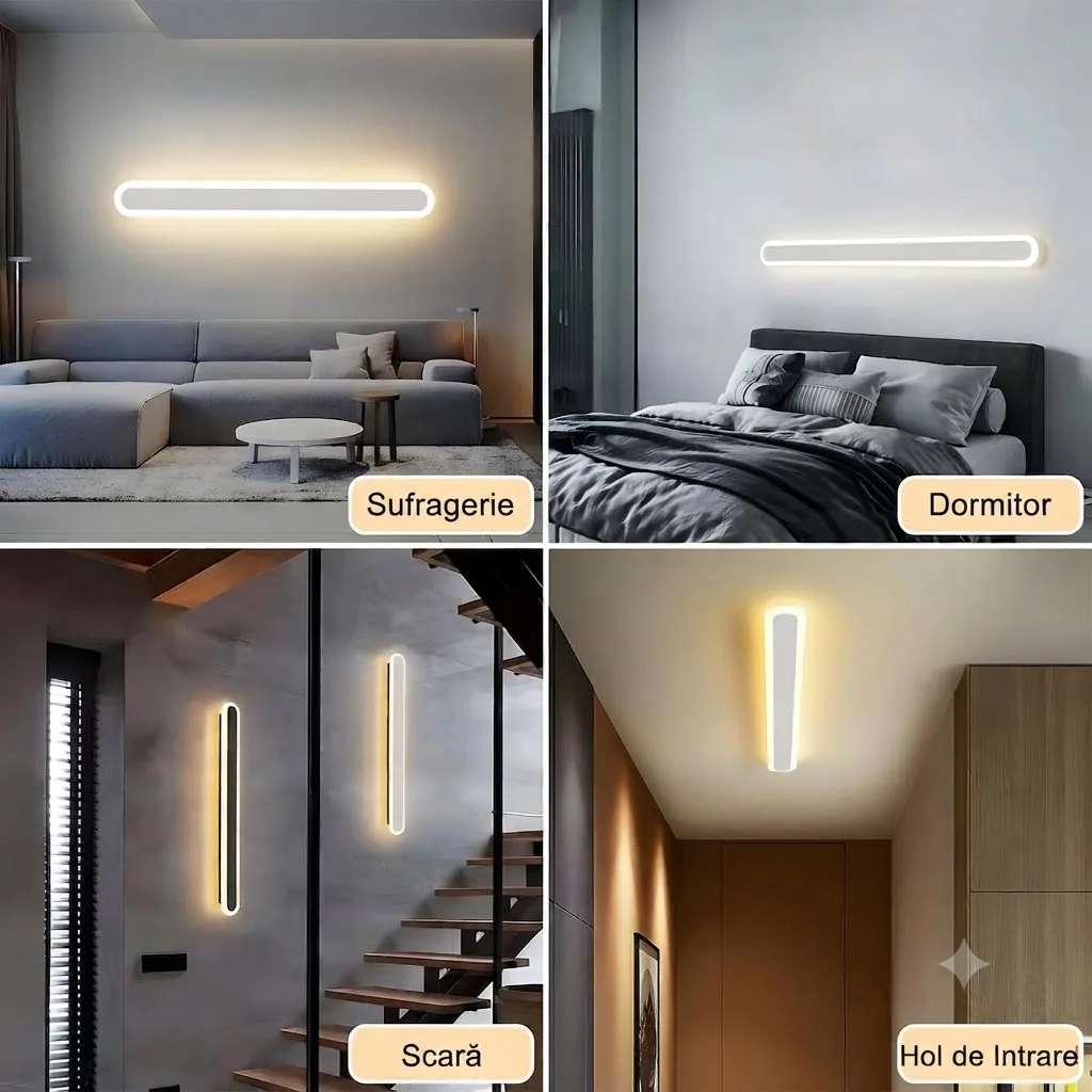 Aplica de perete LED Rovo 1356-60, 60CM, 24W, 3 setari de lumina, 3000K 4000K 6000K, Alb - imagine 4