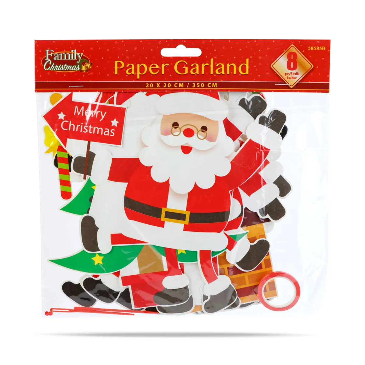 Ghirlanda Craciun Mos Craciun 3,5 m, decor hartie cu 8 figurine - imagine 3