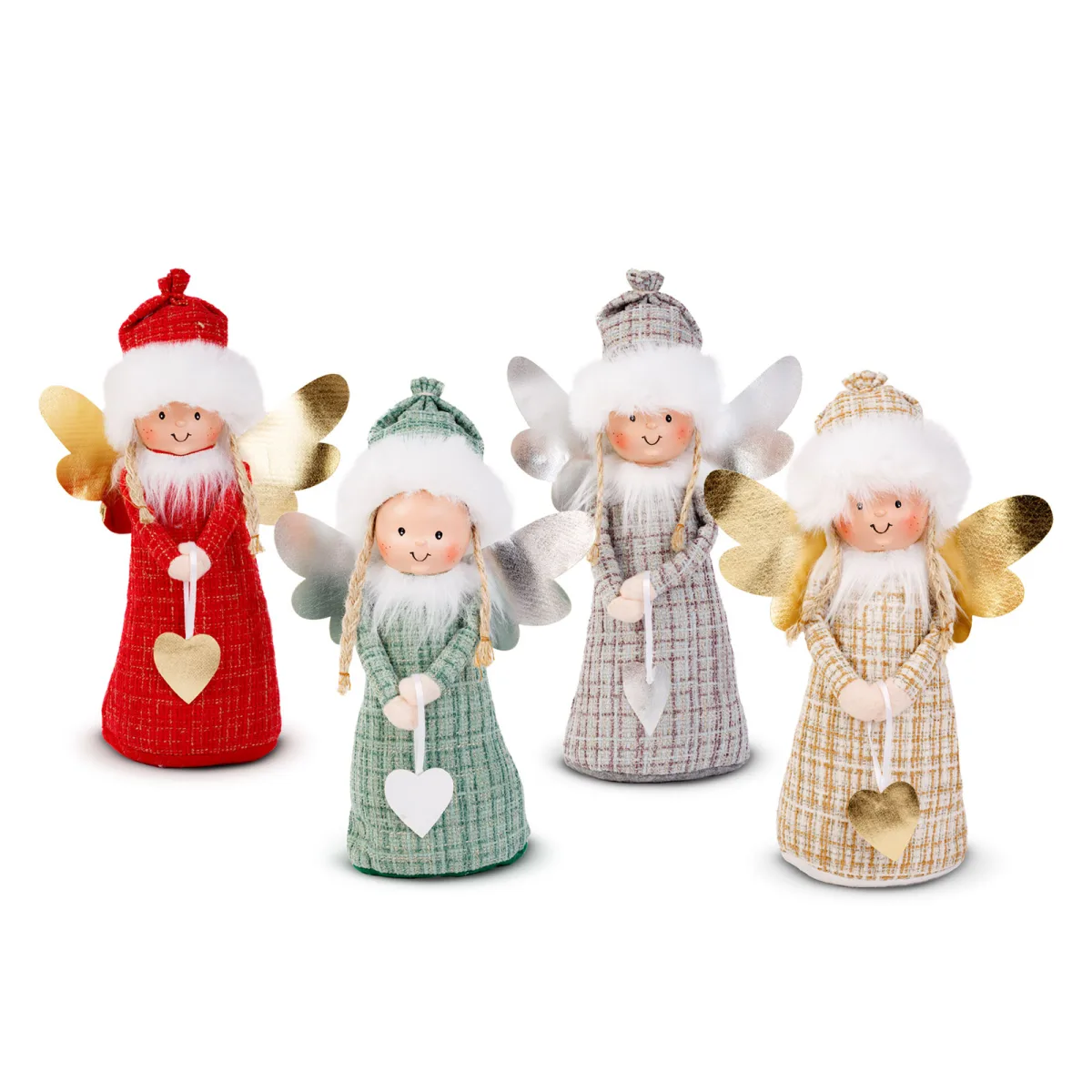 Papusa decorativa, inger Craciun, 30 cm, figurina textila cu fata ceramica - imagine 2