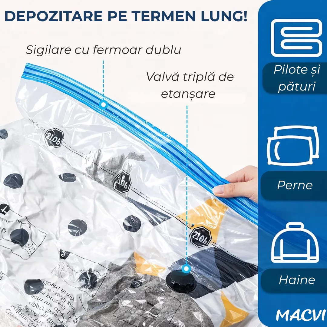 Set 12 saci vidat Macvi® cu compresie prin vacuum, reutilizabili, 40×60 cm, 50×70 cm, 60×80 cm, 80×100 cm - imagine 5