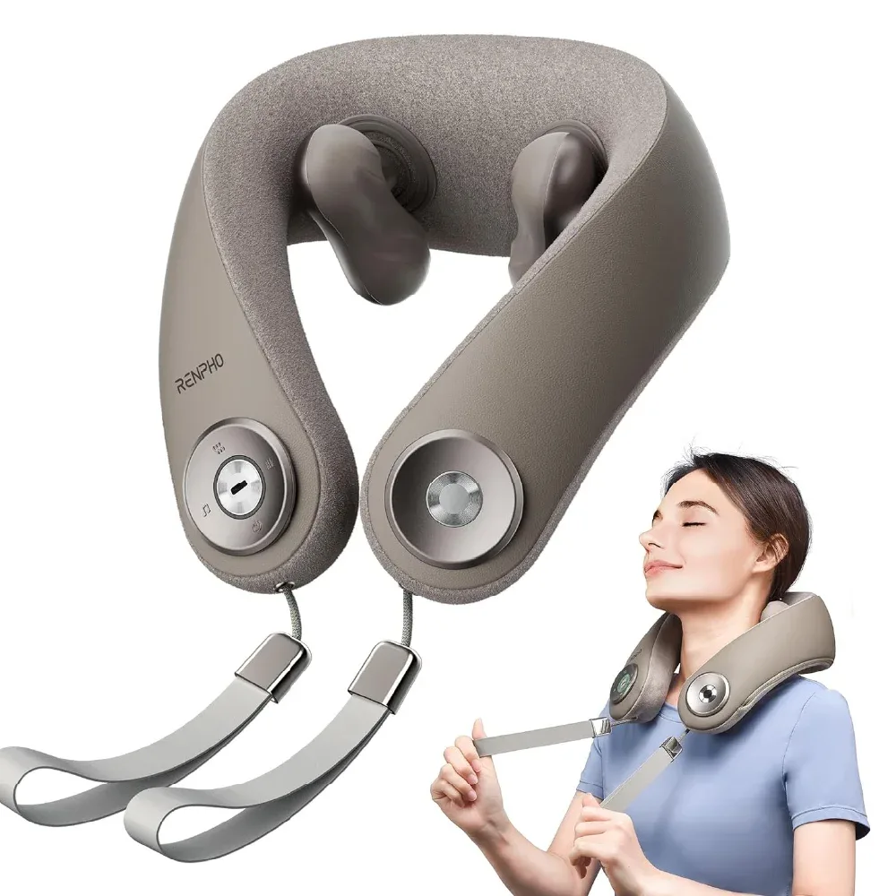 Aparat de masaj cervical RENPHO R-L001, masaj Shiatsu 6D, incalzire, Bluetooth, wireless, acumulator reincarcabil, relaxare gat si umeri