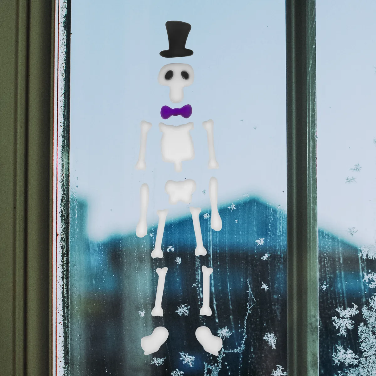 Autocolant Halloween schelet, gel reutilizabil, 46x12 cm, decor fereastra fara adeziv