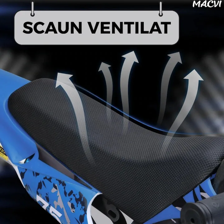 Motocicleta cross Macvi® pentru copii 49cc cu roti groase pornire usoara si motor pe benzina ideala pentru off road, Albastru - imagine 3