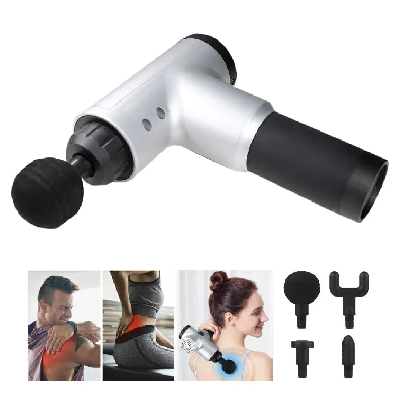 Aparat de Masaj Tip Pistol Macvi® , Cu 4 Capete Interschimbabile, 6 Trepte de Viteza, Autonomie 4 ore, 24W, 3400 RPM, Gri - imagine 5
