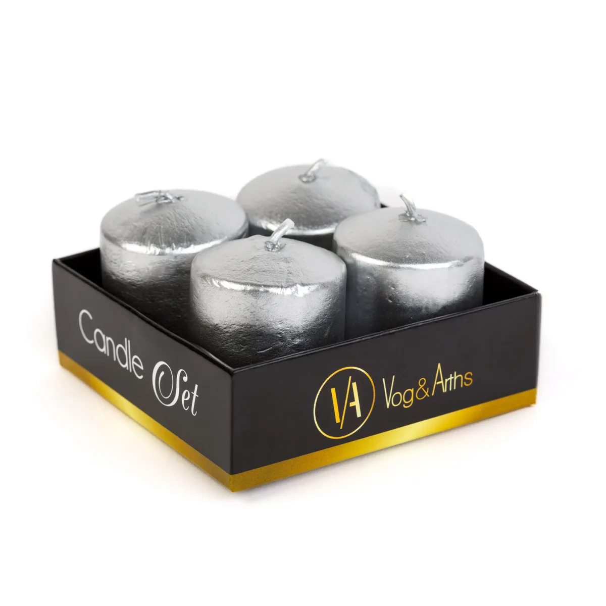 Set lumanari cilindrice, argintii, 4x45 g, fara parfum - imagine 3