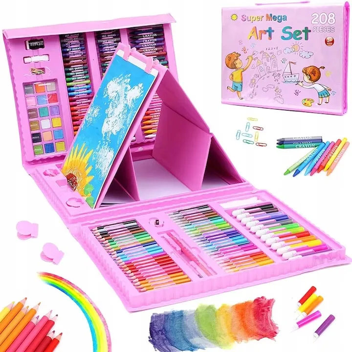 Set valiza pictura Macvi®, 208 elemente, cu compartimente organizare, pentru copii 3 ani+, multicolor
