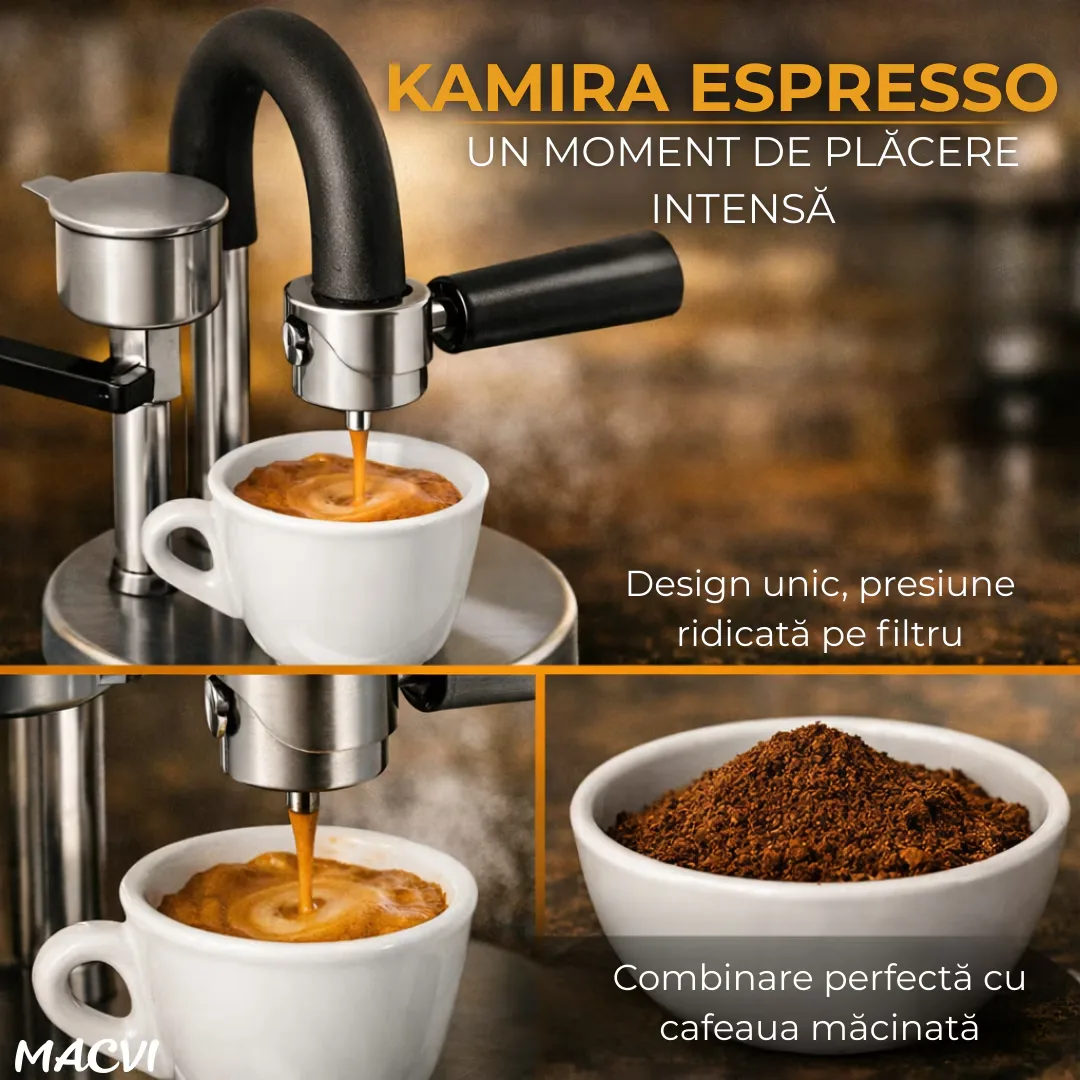 Espressor manual Kamira MACVI®, din inox 100%, presiune 4-5 bari, portabil, fara curent, filtru de inox pentru 1 ceasca cafea, compatibil aragaz si resou - imagine 4