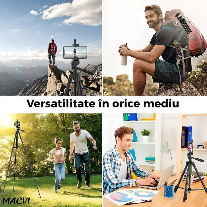 Trepied Universal Macvi® 360 foto video reglabil 55-160 cm cu cap pivotant si husa transport - imagine 3