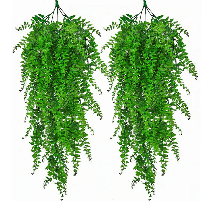 Set 2 Plante Artificiale Tip Iedera Teno®, ramuri agatatoare, aspect natural, rezistente la conditii meteo, frunze detasabile, interior/exterior, 85 cm, verde