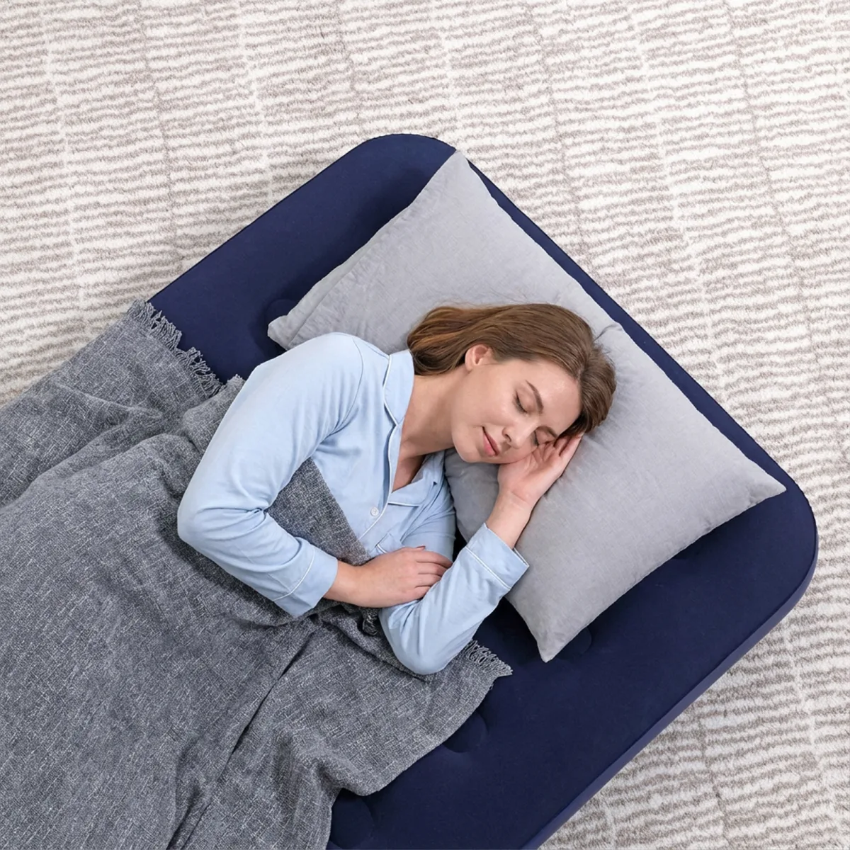 Saltea gonflabila single, velur, albastru, 188x99x22 cm, utilizare interioara si exterioara - imagine 6