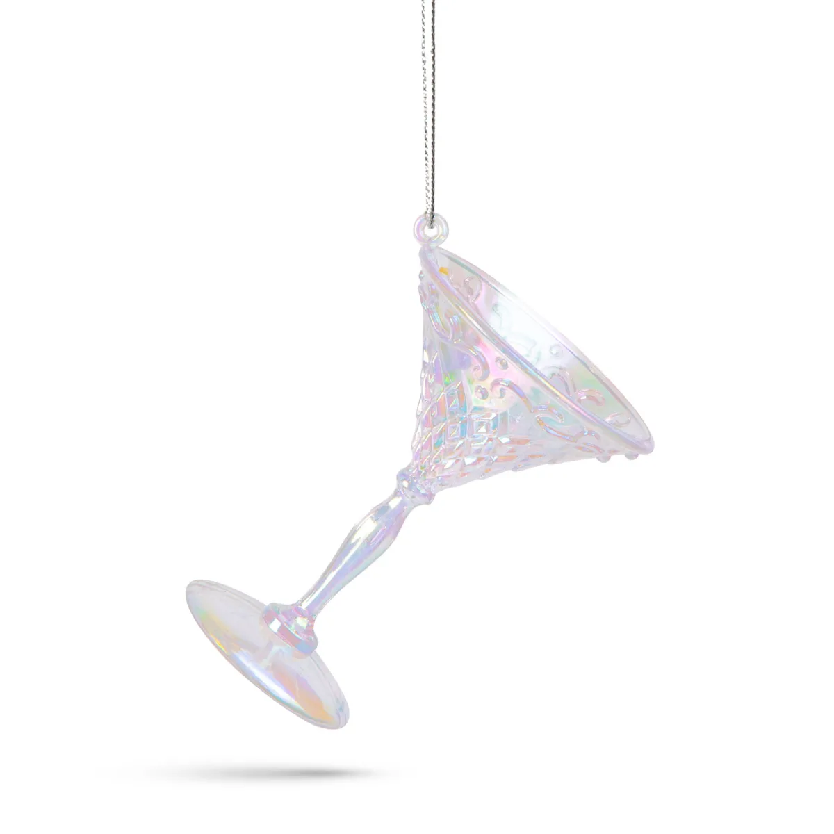 Decoratiune brad Craciun cupa acril irizat 9.2 cm, ornament transparent multicolor - imagine 2