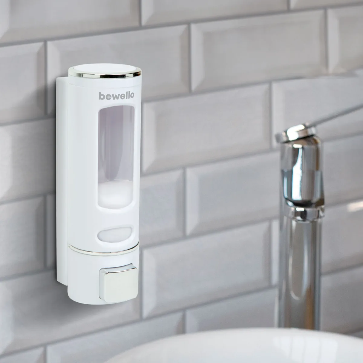 Dozator sapun lichid 400ml, montaj perete, pompa manuala, plastic, alb