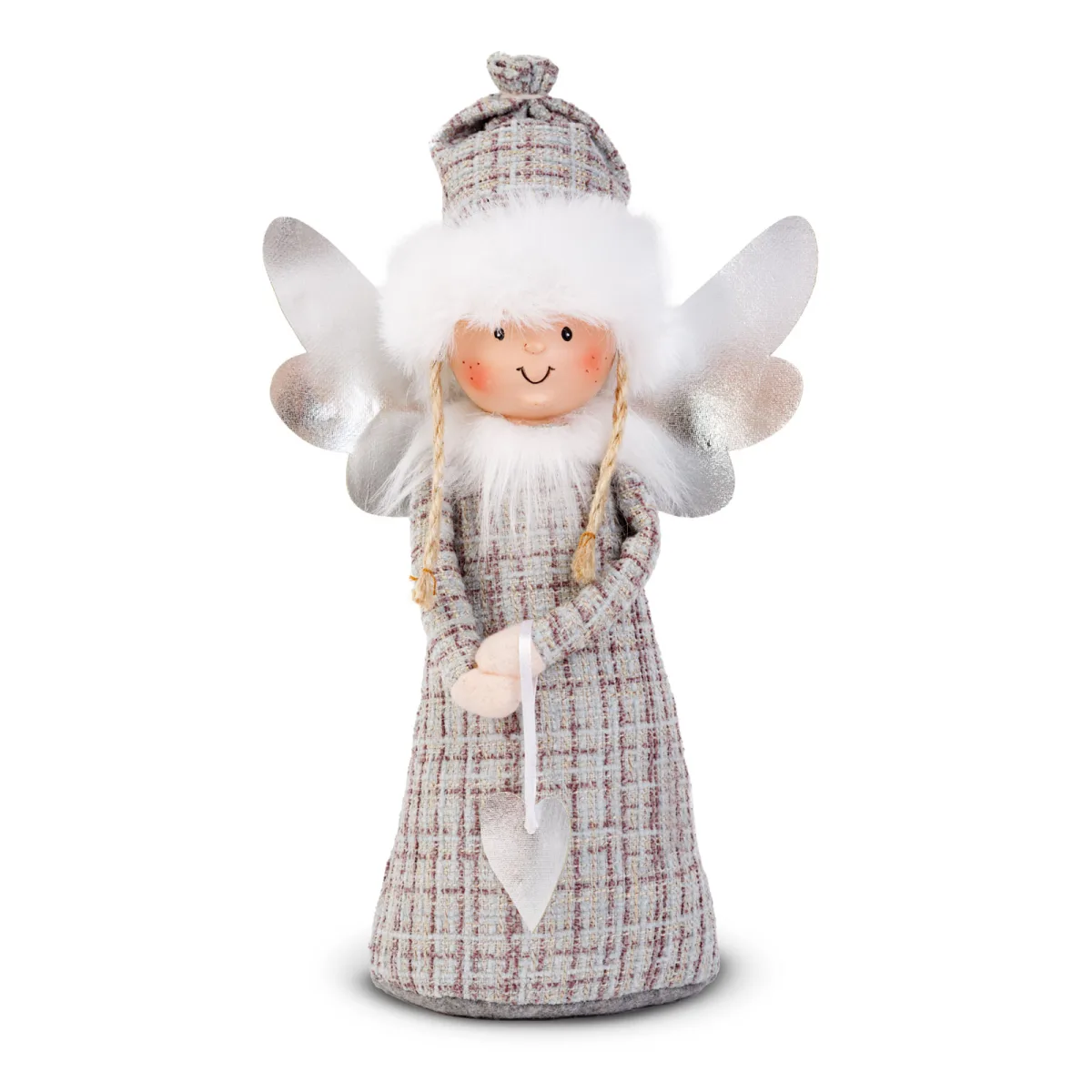 Papusa decorativa, inger Craciun, 30 cm, figurina textila cu fata ceramica - imagine 5