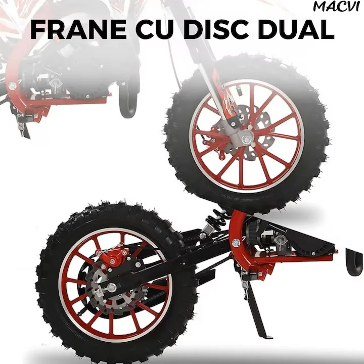 Motocicleta cross Macvi® pentru copii 49cc cu roti groase pornire usoara si motor pe benzina ideala pentru off road, Rosu - imagine 3