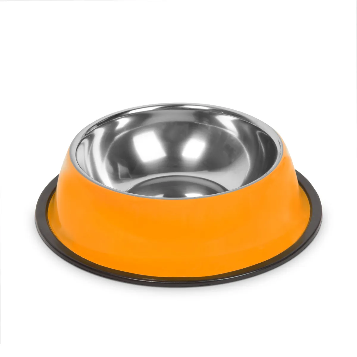 Bol inox pentru caini si pisici 18 cm, antiderapant, rezistent, exterior colorat portocaliu