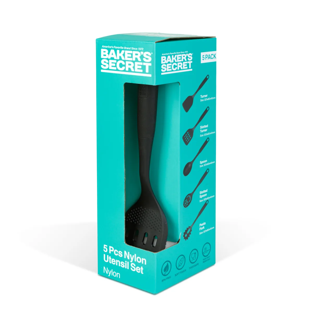 Set ustensile bucatarie Baker's Secret nylon 5 piese 32 cm, spatula lingura polonic furculita paste pentru gatit - imagine 3