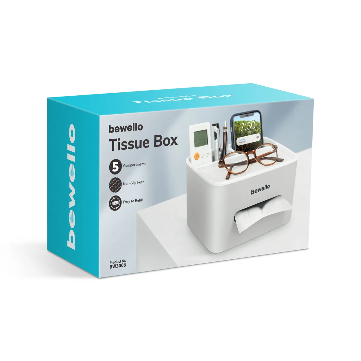 Dispenser servetele hartie, suport de birou, 2 compartimente, alb, plastic - imagine 3