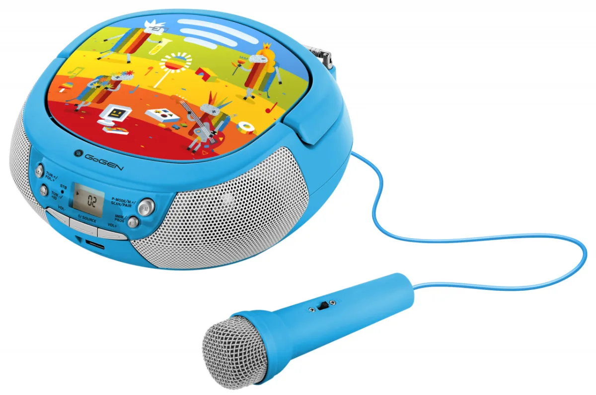 Radio CD pentru copii GoGEN DECKO B, 2 x 0,8 W, Bluetooth, karaoke, microfon, MP 3, USB, AUX in, albastru - imagine 6