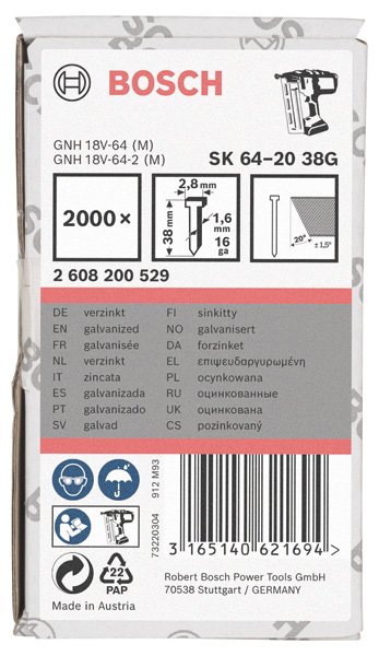 bosch sk64-20 set 2000 cuie galvanizate gnh 38g, 1.6mm,2.8mm,38mm 1 Bosch SK64-20 Set 2000 cuie galvanizate GNH 38G, 1.6mm,2.8mm,38mm