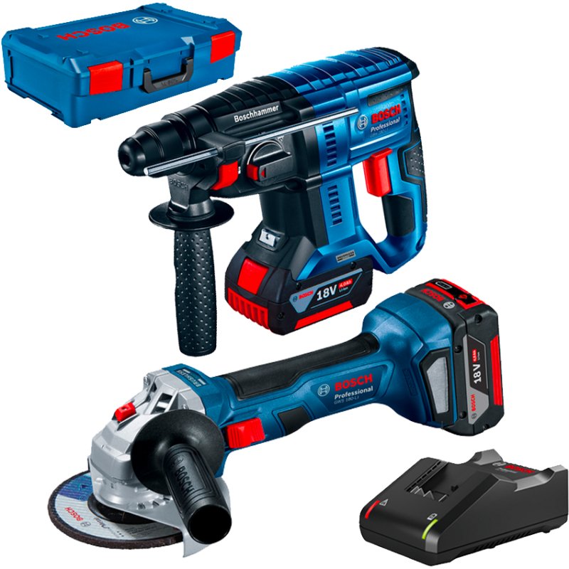 Ciocan rotopercutor Bosch Kit 2 scule GBH 180-LI, 2J + GWS 180-LI Polizor unghiular, 125mm + 2 acumulatori, Li-Ion, 4Ah + incarcator + XL-Boxx
